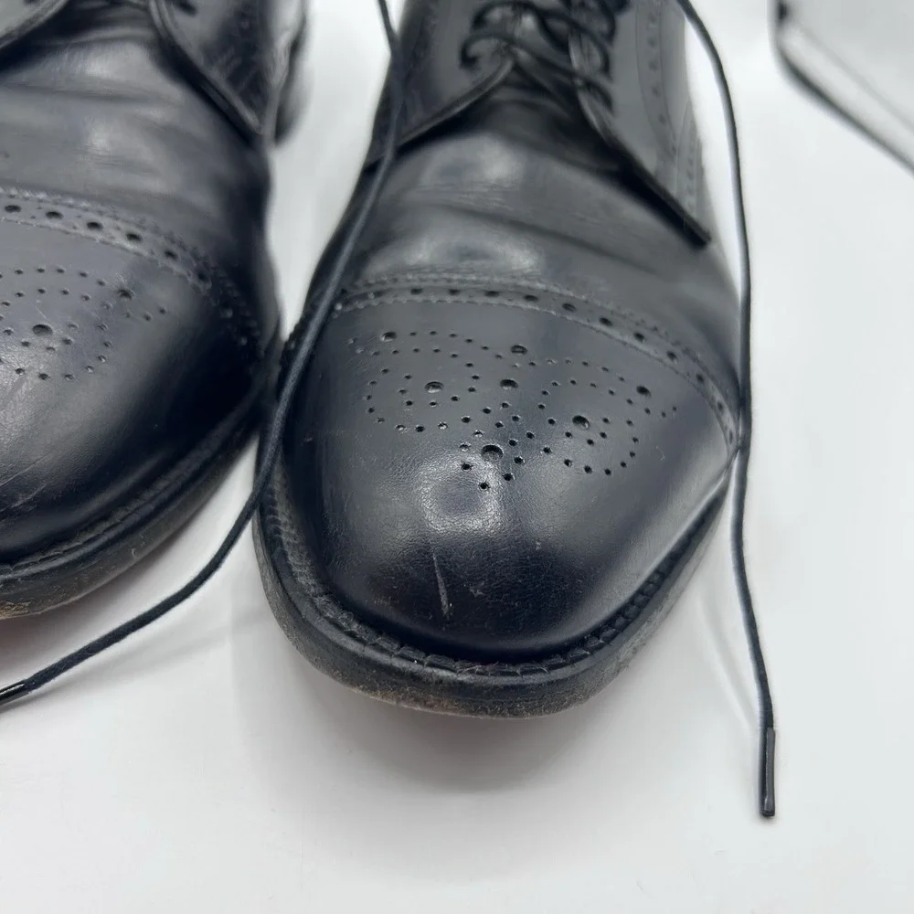 MENS USA ALLEN EDMONDS SANFORD BLACK LEATHER CAP TOE BROGUE‎ OXFORDS SHOES 12 AA